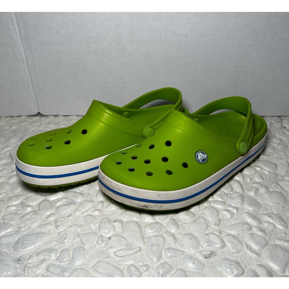 Crocs Unisex Bayaband Clogs Lime Green White Slides Men’s 7 Women’s 9